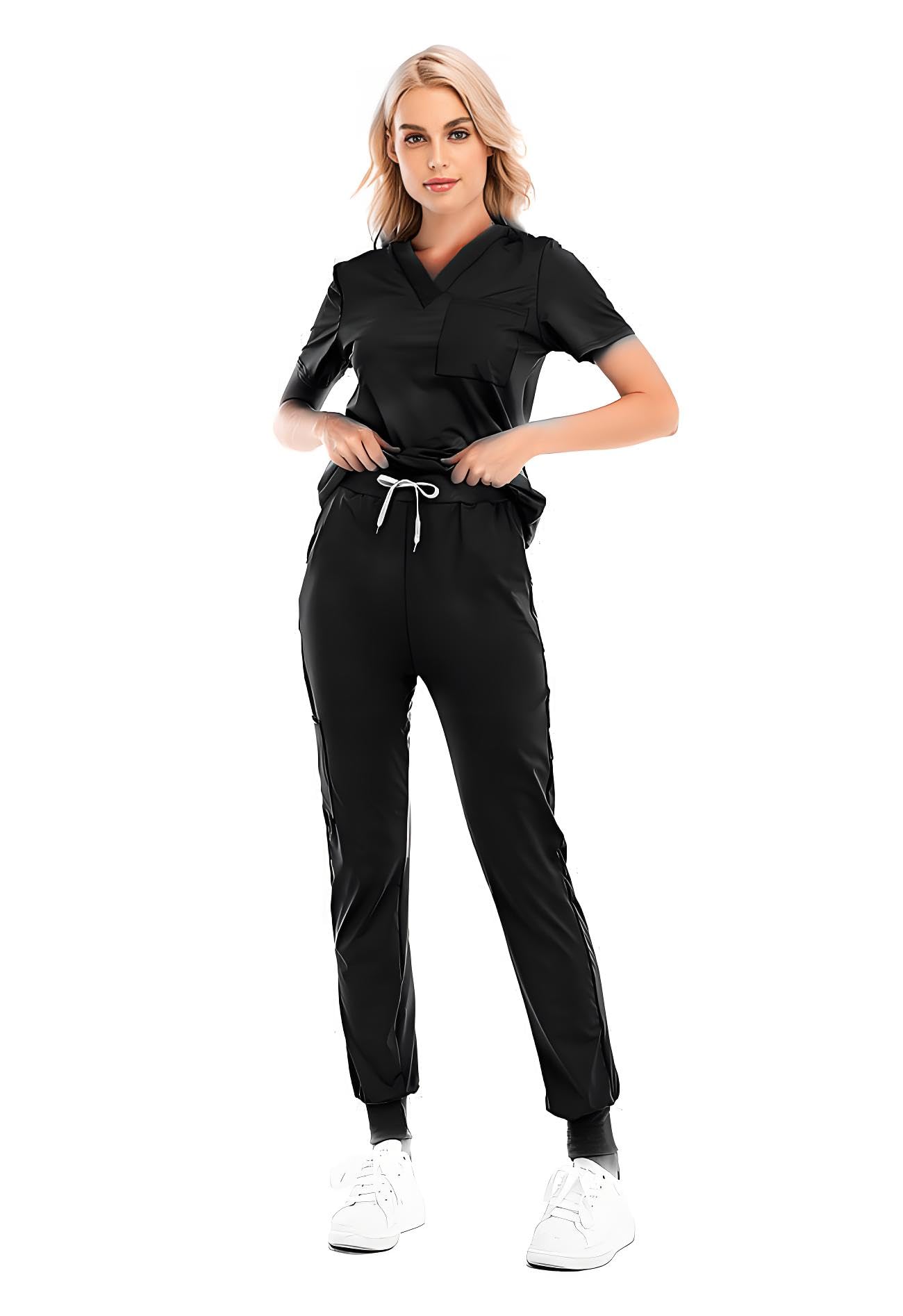 Uniformes Sanitarios Mujer Bata Limpieza Enfermera (FR/ES, Letras, S, M, Regular, Regular, Negro V+)