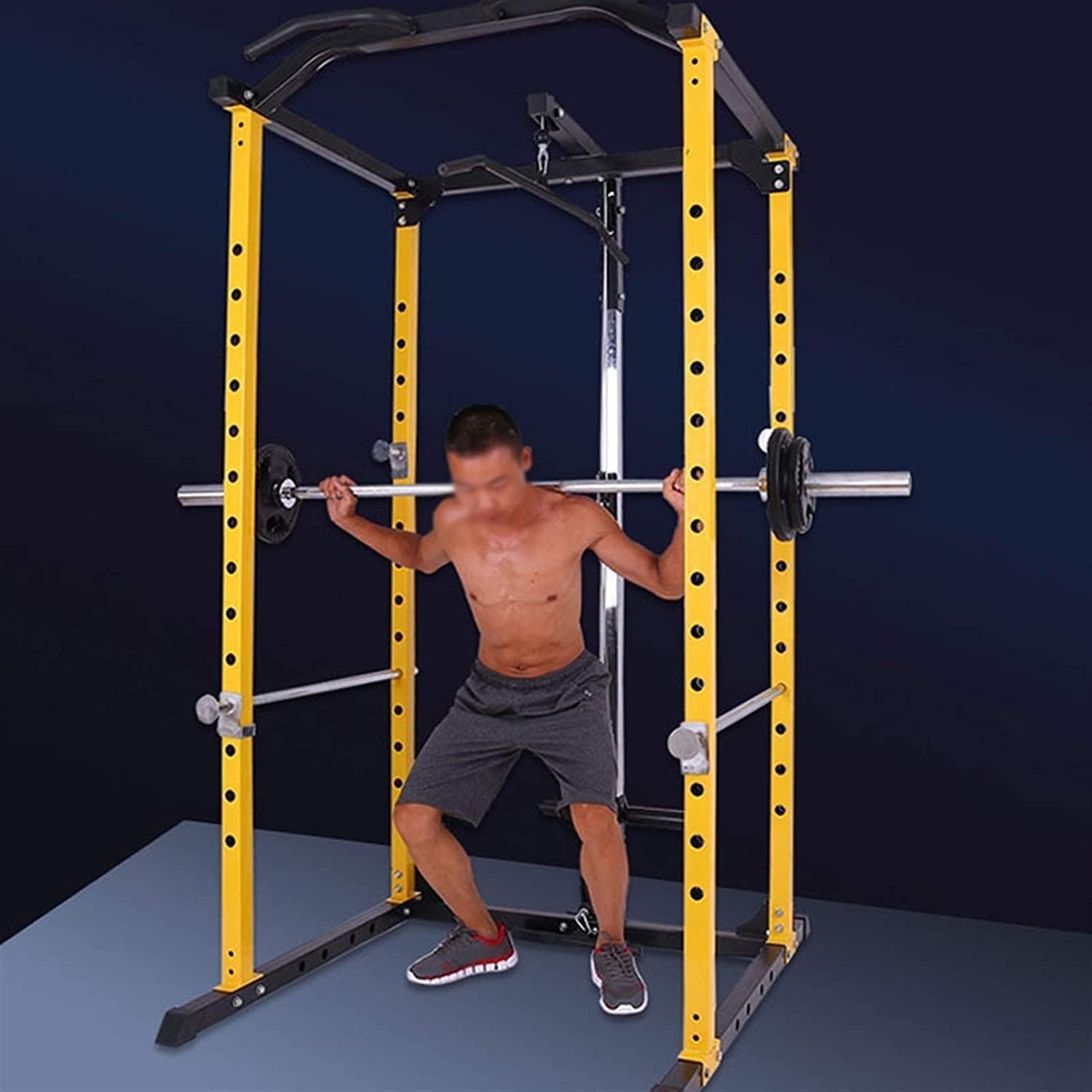 Soporte profesional para sentadillas para entrenamiento de fuerza, equipo de gimnasio en casa con accesorio de barra y gancho en forma de J para mayor estabilidad y seguridad