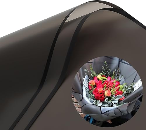 Miniatura 1 de CCINEE 20 hojas de papel de regalo de flores negras con borde negro, material de embalaje de flores frescas impermeables, suministros de ramo de