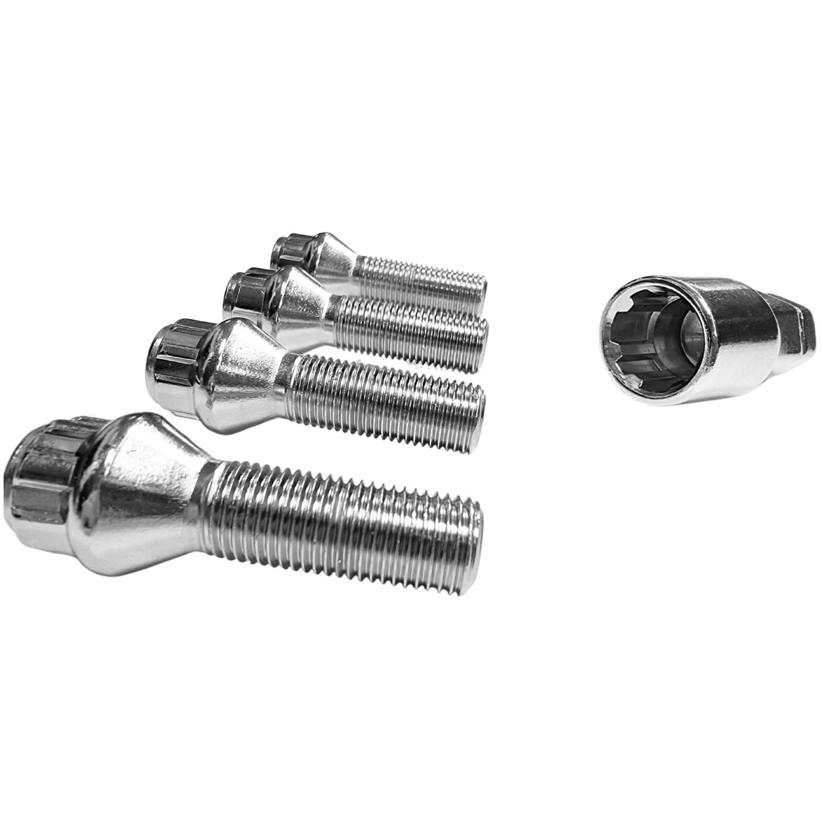 Blokada do felg M14 x 1,5 x 38 mm, taśma stożkowa 60°, 4 srebrne zamki felg, zestaw 4 szt