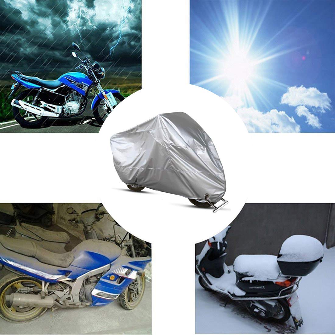 Telo Coprimoto Impermeabile Per Esterno XXXXL universale 210D Spessa Tessuto Copri Scooter Moto Motociclo - Colore: argento 4XL