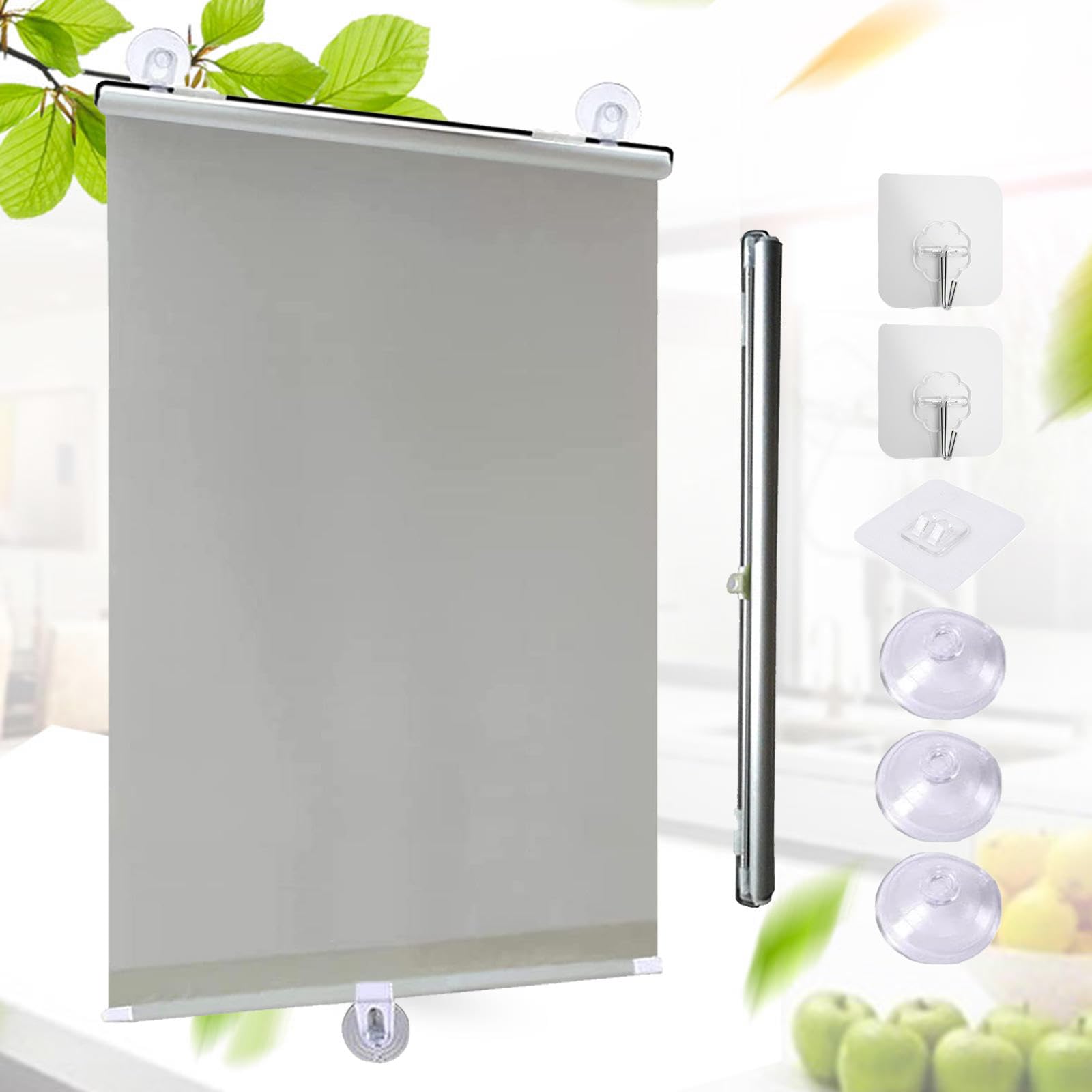 Suwooy Grey Sun Protection Blackout Roller Blinds,Retractable Sunshade Roller Blinds,Suction Cup Roller Shades For Windows,Temporary Blinds No Drilling,Privacy Curtains For Bedroom,-58×125Cm(22.8 * 49.2In)
