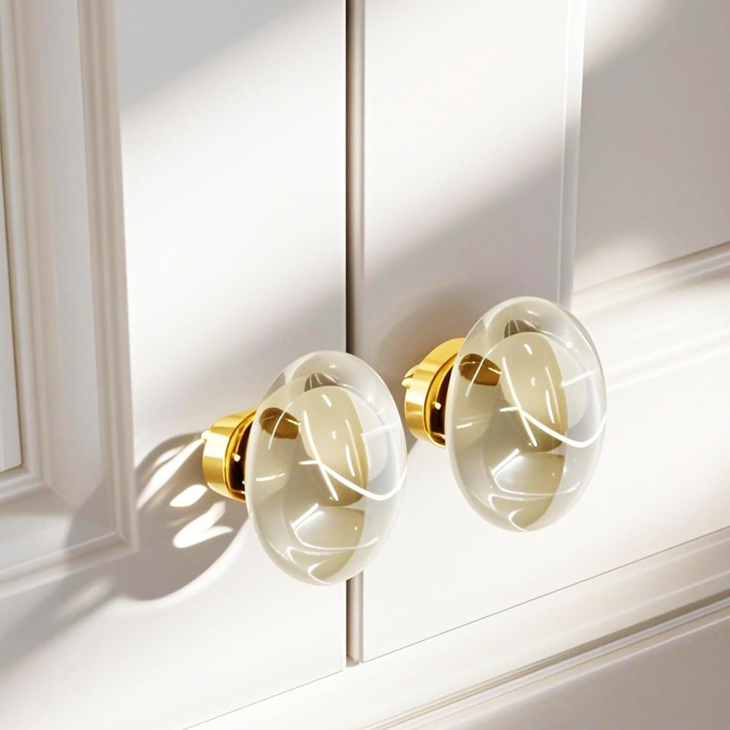 4 Pack Elegant Oval Design Crystal Cabinet Knobs - Decorative Glass Drawer Pulls for Dresser and Furniture(Champagne)