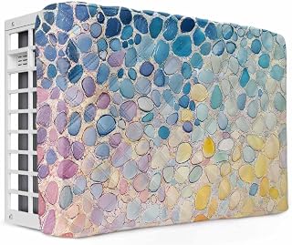 Colorful Block Art Indoor Air Conditioner Cover for Window Units, Stone Oil Painting Texture Waterproof Windproof Insulated AC Cover for Wall Units with Adjustable Elastic Straps 17''x13''x3.5''