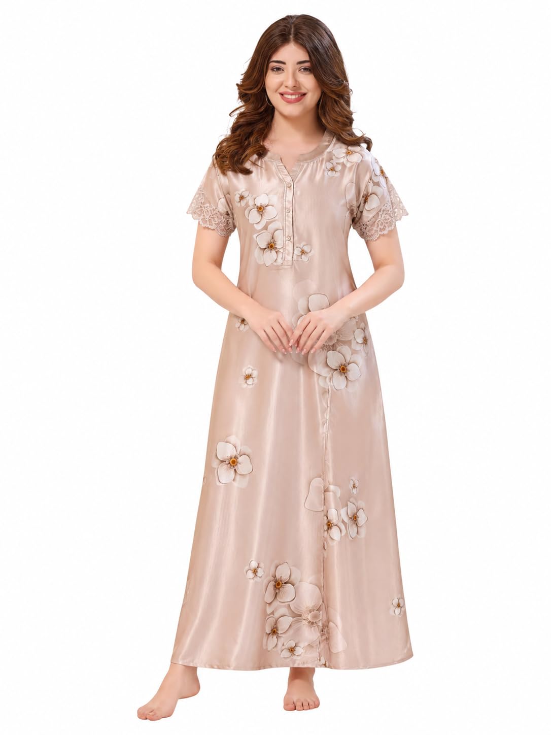 Premium Satin Designer Nighty | Maxigown for Women | Full Length Night Gown | Night Dress | Nighty for Women Stylish | Women Night Wear-image-32
