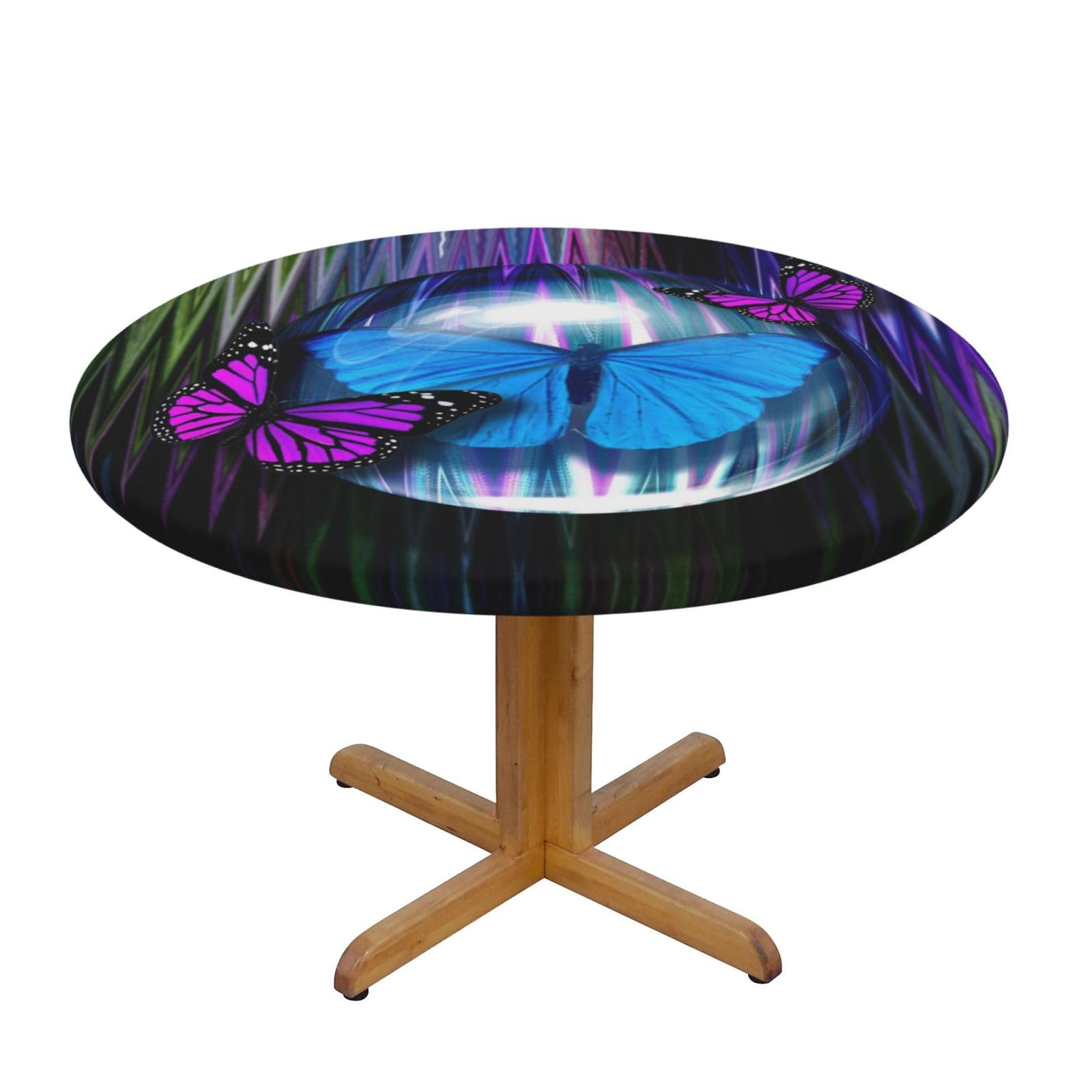 ESNAIUVCD butterfly print Waterproof Round Tablecloth,Outdoor Table Cloth with Elastic Edged, Elastic Tablecloth Wipeable, Garden Table Cloth Suitable for sizes 90cm-140cm