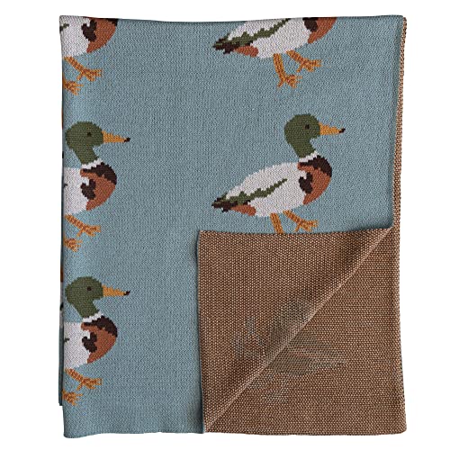 Image of Creative Co-Op Soft Cotton Knit Baby Blanket with Decorative Duck Print, Multicolor
