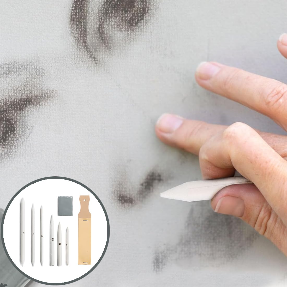 Set di Sfumini per Disegno con Carta Puntatore e Gommapane per Dipinggere,Sfumino da Disegno,Confezione da 8 sbavature da Disegno, sbavature di Carta da Disegno, Penne frullatore