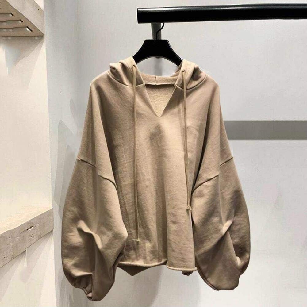 Cotton Hoodie Sweatshirt Ladies Oversized Hoodie V Neck Solid Color Casual