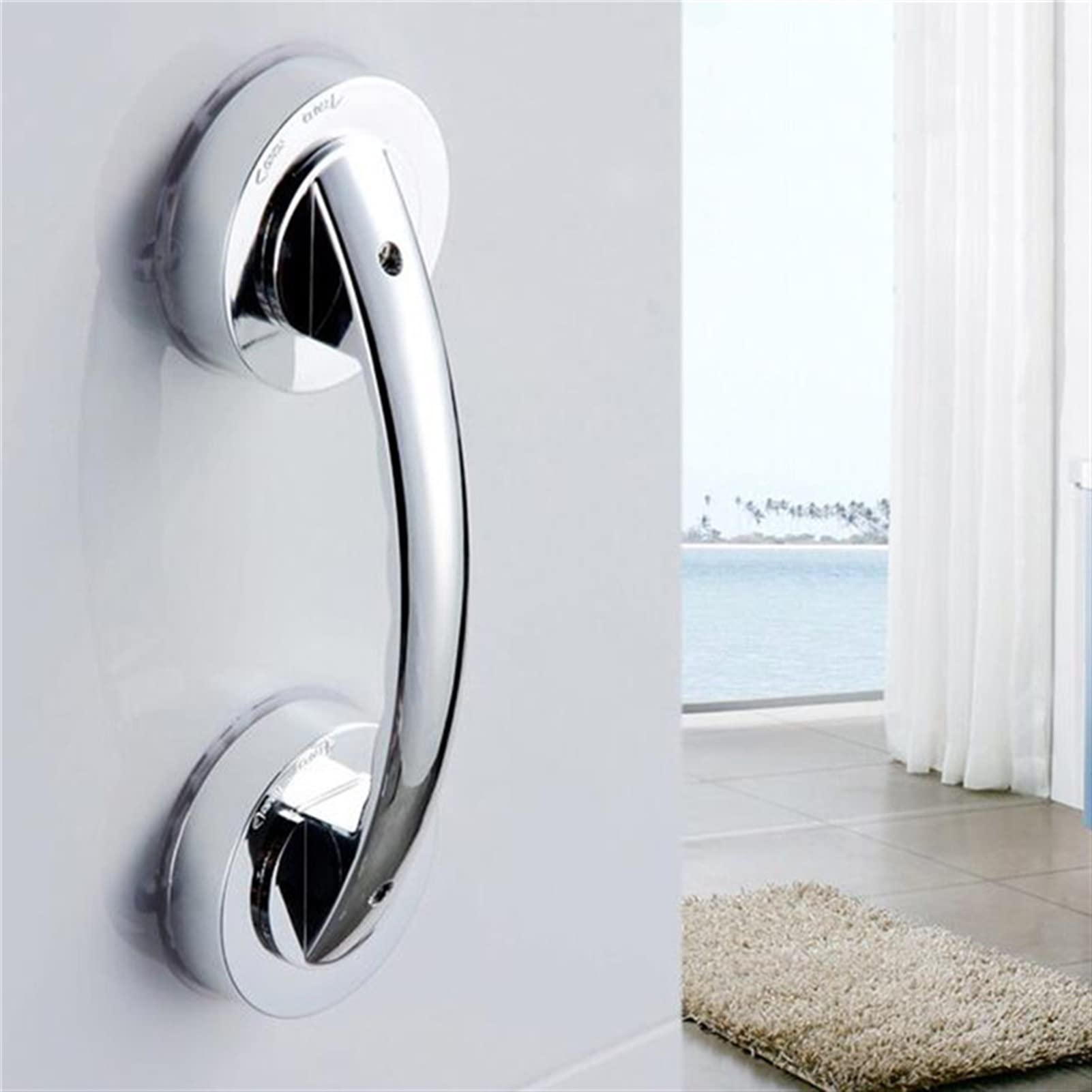 Barra de agarre de ducha con ventosa para ducha, mango de seguridad, fuerte, ventosa, agarradera en el baño, barra para bañera, mango de perforación, pasamanos para inodoro (color: plata)