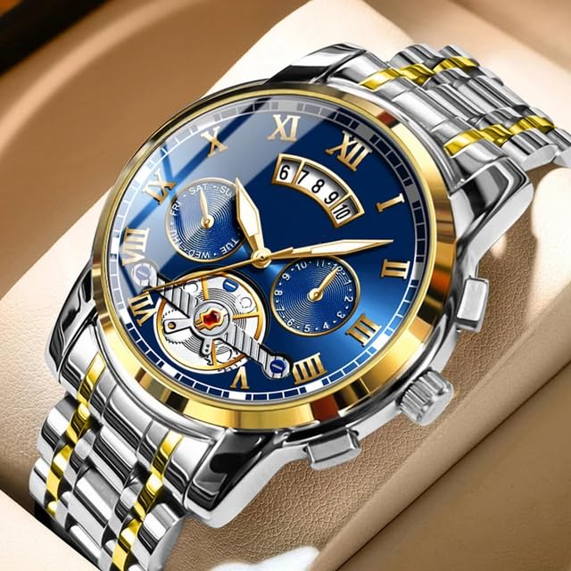 Image of KITCONE Multicolour Dial Analogue Men's Wrist Watch with Date Calendar, Metal Case and Strap Chronographs is Decorative Non Functional - MZ1