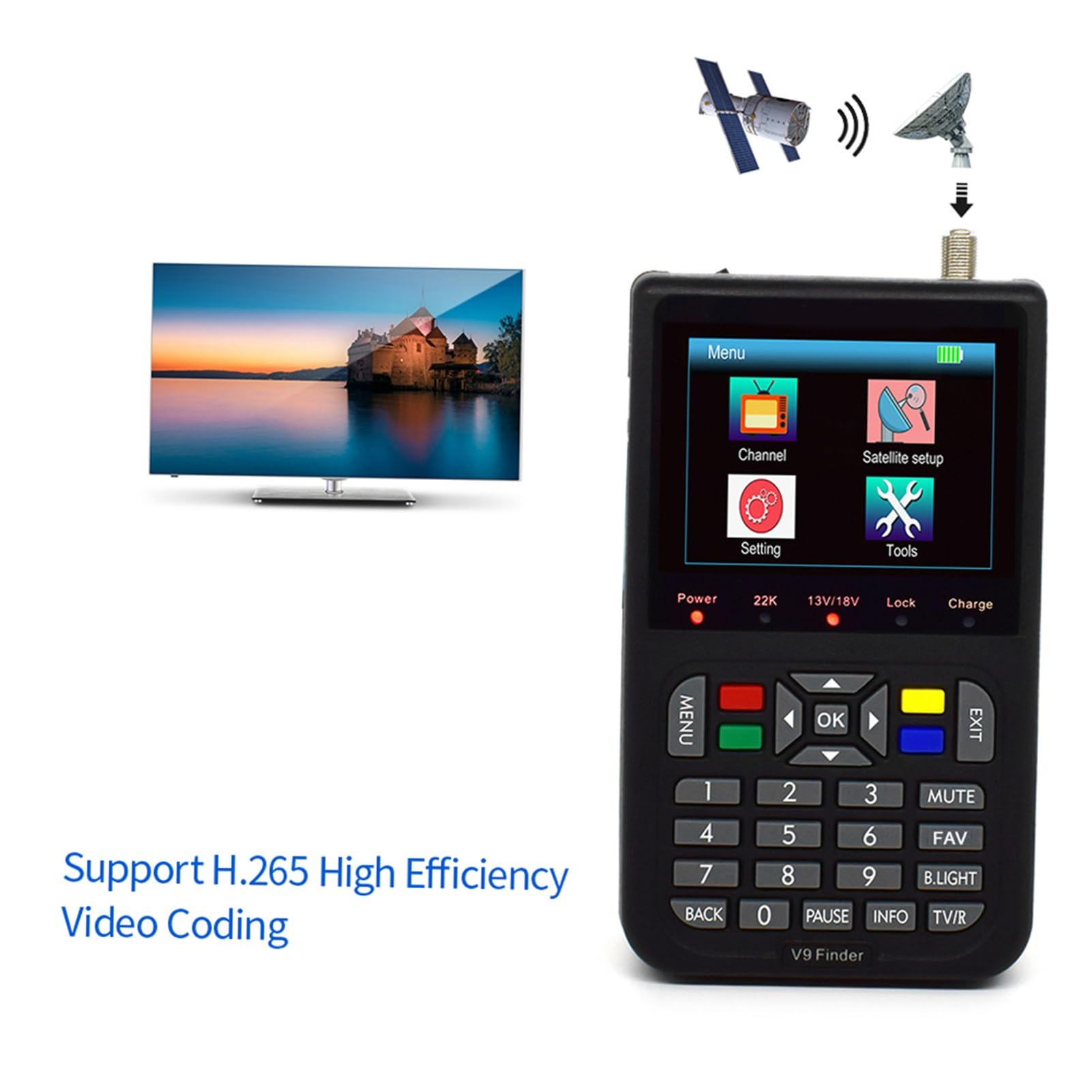 V9 Finder, rilevatore satellitare digitale, LCD, di segnale, misuratore, 3 Localizzatore di segnali