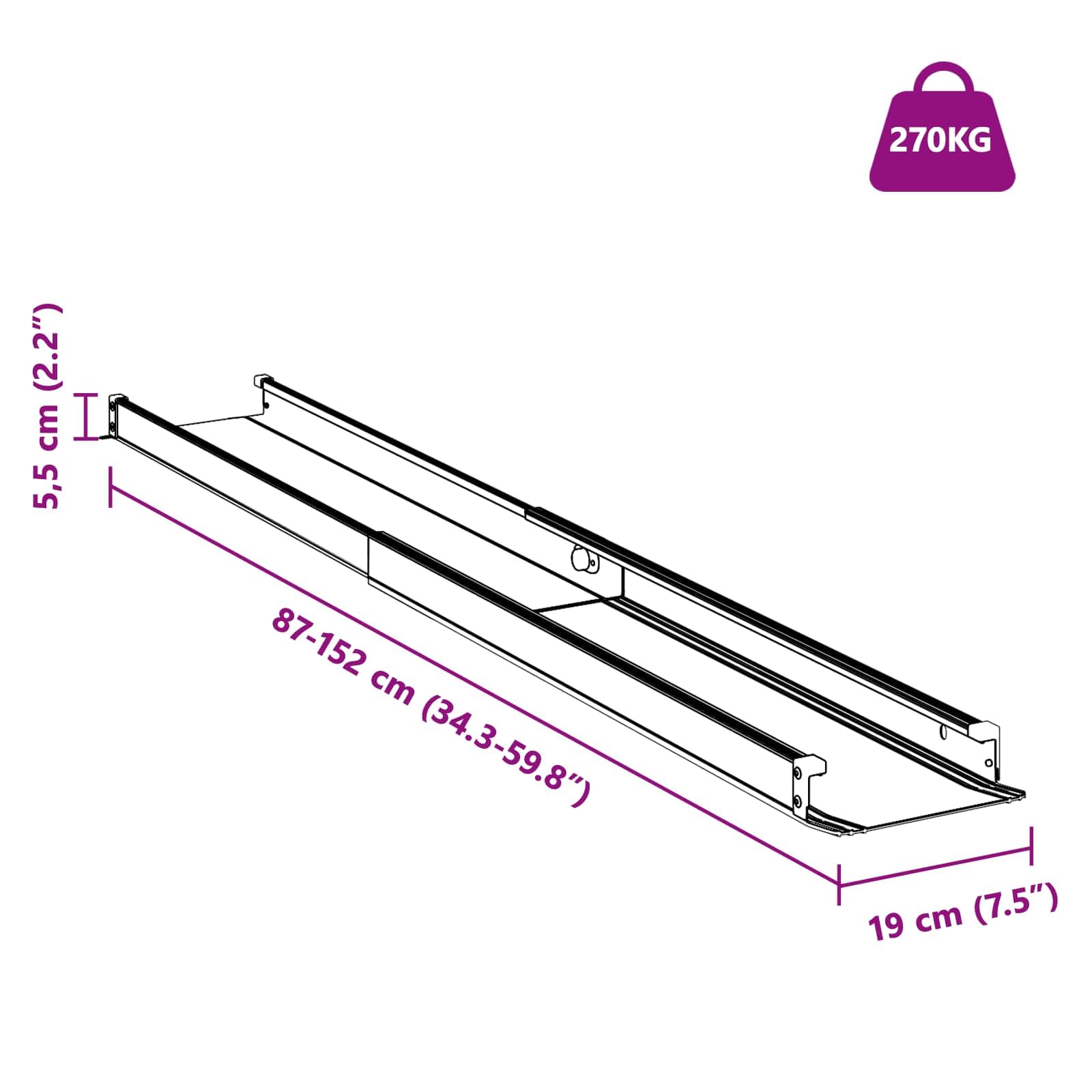 Rampa para silla de ruedas de aluminio negro, plegable, 2 unidades, 152 x 19 x 5,5 cm, capacidad de carga de 270 kg, antideslizante, para exteriores, rampa de carga, automóviles, motocicletas
