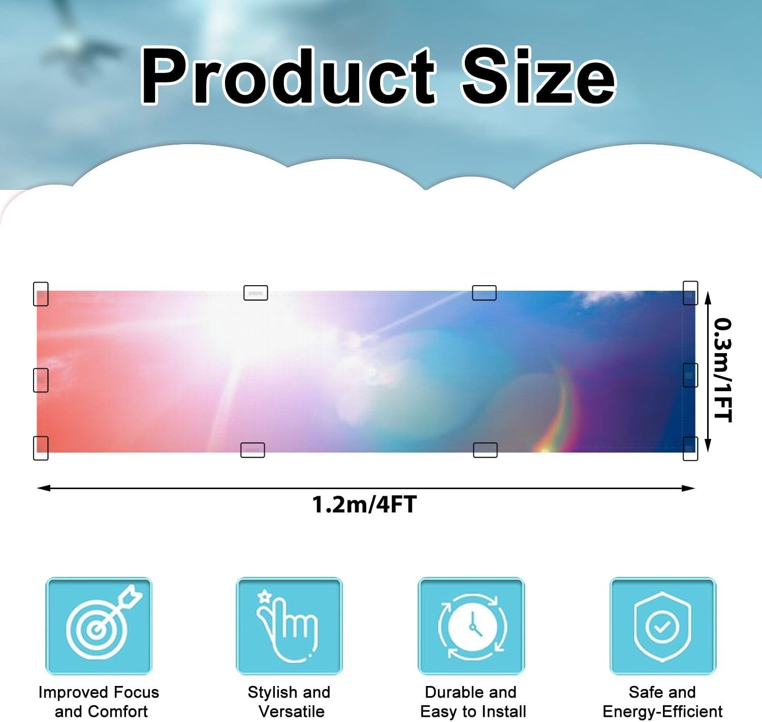 Fluorescent Light Covers for Ceiling Lights Beauty sweet purple green colorful fluffy clouds sky sun circle Easy to Install Magnetic Light Filter for Classroom Office Hospitals School Home Decor
