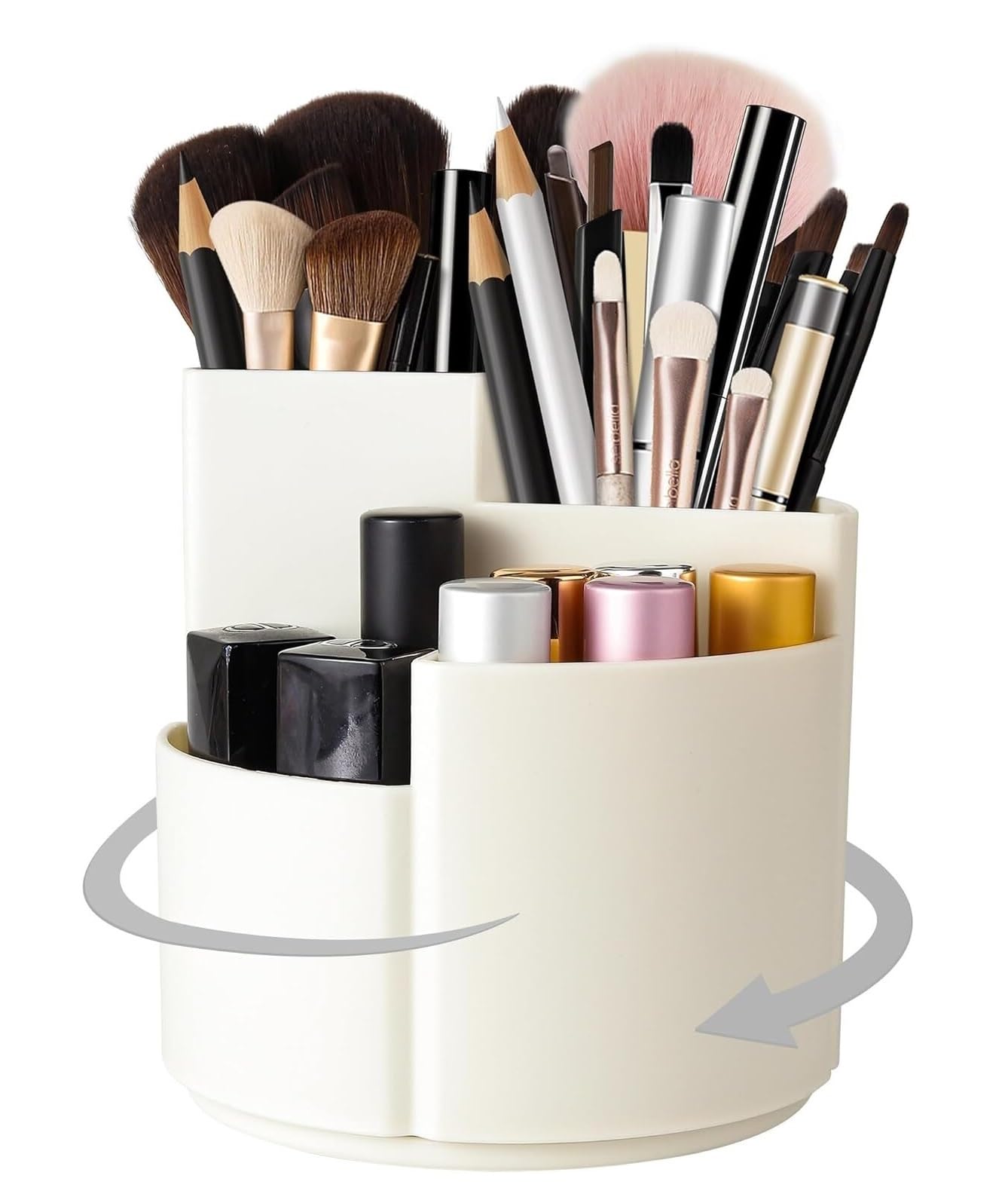Organizer Trucco Organizzatore Porta pennelli per Trucco Rotante per Vanity 4 Slot Cosmetici Organizer Desktop Trucco Rossetti Organizzatore(White)