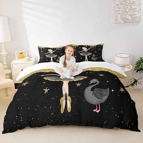 Miniatura 42 de Juego de funda de edredón para amantes de la gimnasia, tamaño Queen, silueta de gimnasta, juego de ropa de cama rosa para niños, adolescentes y