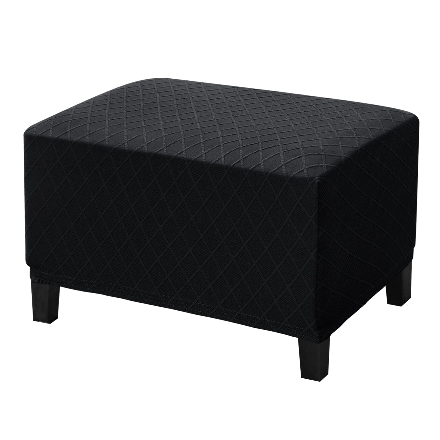 Housse de pouf extensible noir en losange pour repose-pieds rectangulaire
