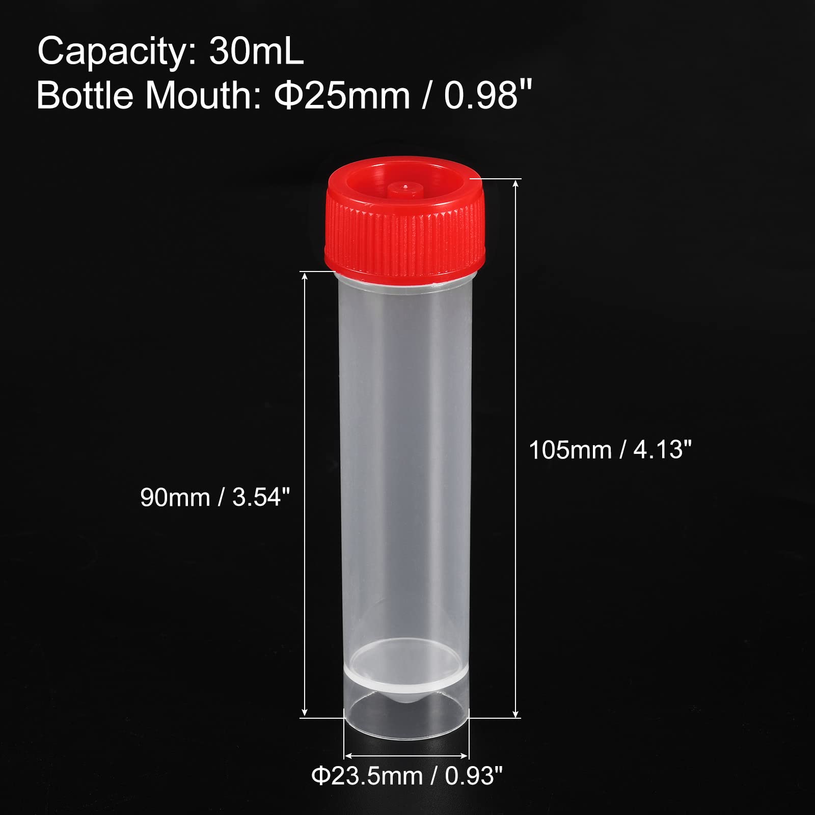 PATIKIL 30mL Plastica Test Provette, 60pz Congelato Test Tube Fiala Contenitore Stoccaggio Vite Tappo per Lab Laboratorio Scienza, Rosso Chiaro