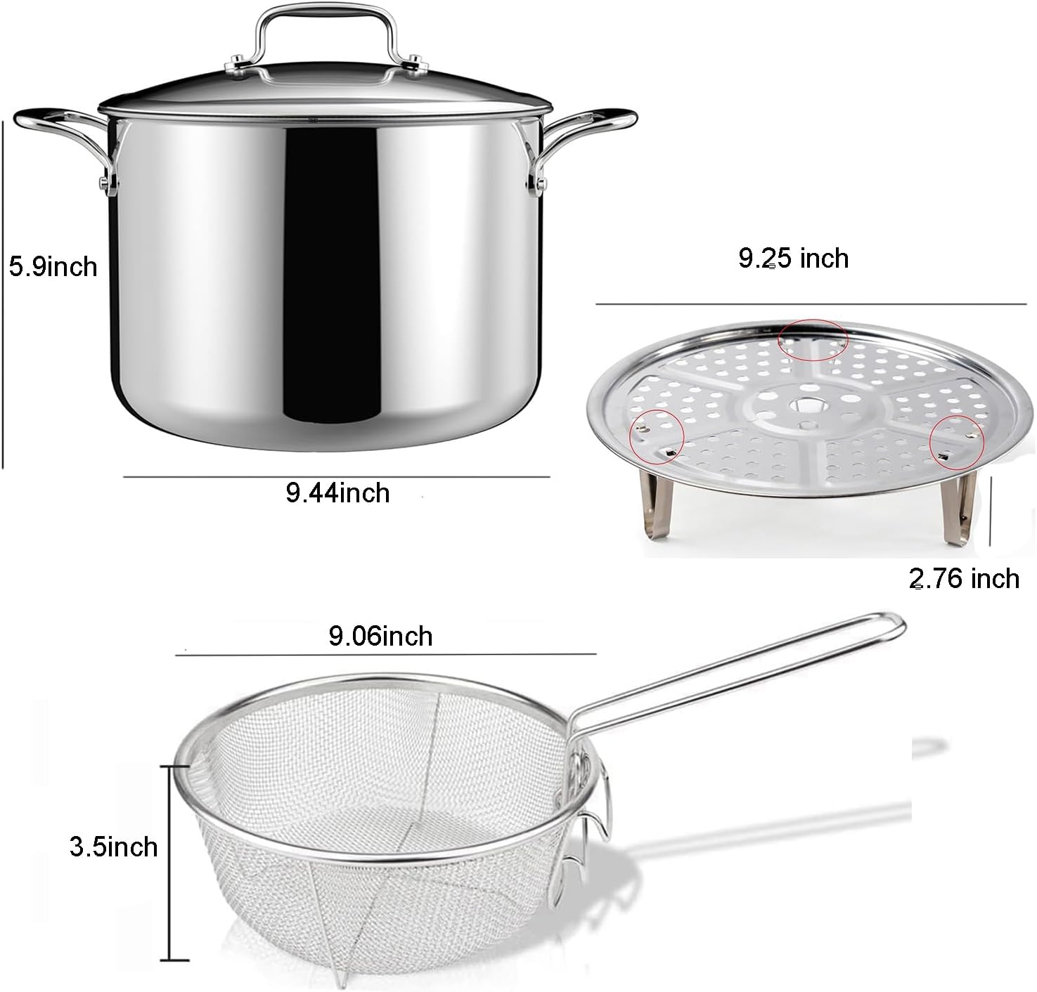 6L/6.4QT Deep Fryer Pot with Basket and Steamer Rack, Stainless Steel Stock Pot Cooking Pot for Pasta, Soup,Spaghetti, Chicken, Stockpot for All Stove, Cookware for Frying, Canning, Boiling, Simmering