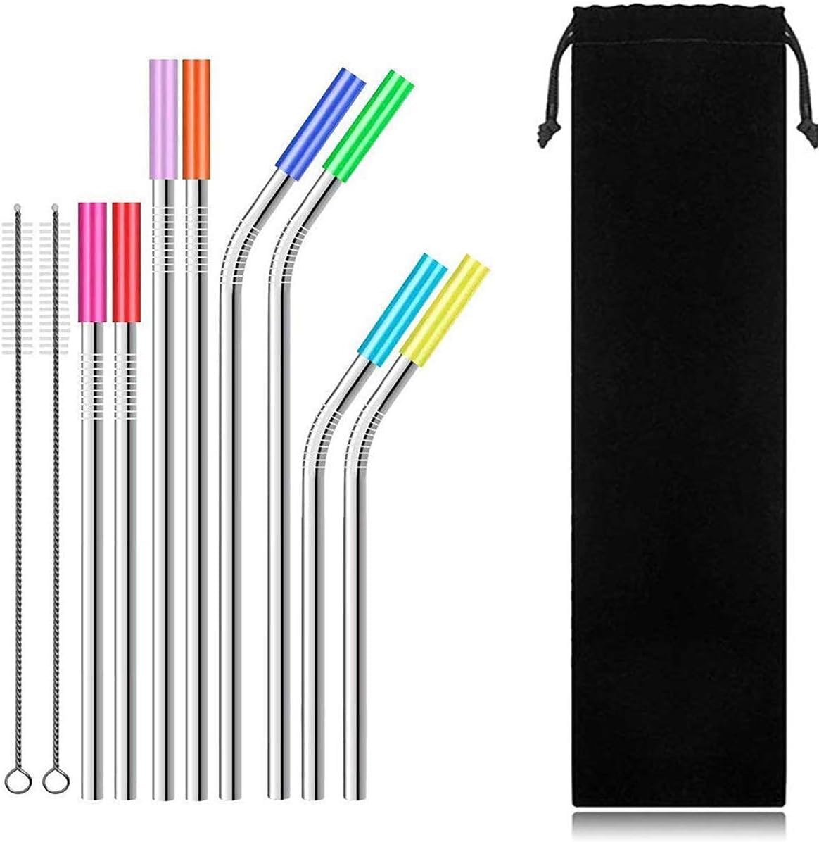Nyganmelloz8Pcs Replacement Straws Reusable Stainless Steel Drinking Straws, Eco Friendly Long Drinking Metal Straws, Fit 30 oz and 20 oz Tumblers with 2 Cleaning Brushes and 1 Stroage Bag