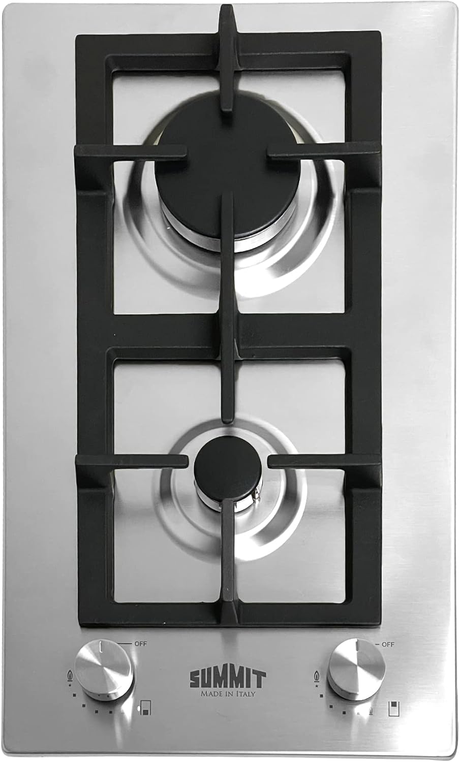 Summit GCJ2SSLP, 12-Inch-Wide, 2-Burner Propane Gas Cooktop, Stainless Steel with Sealed Burners, Cast Iron Grates, LPG/NG Conversion Kit, Flame Failure Protection, Easy to Clean, Cord Included