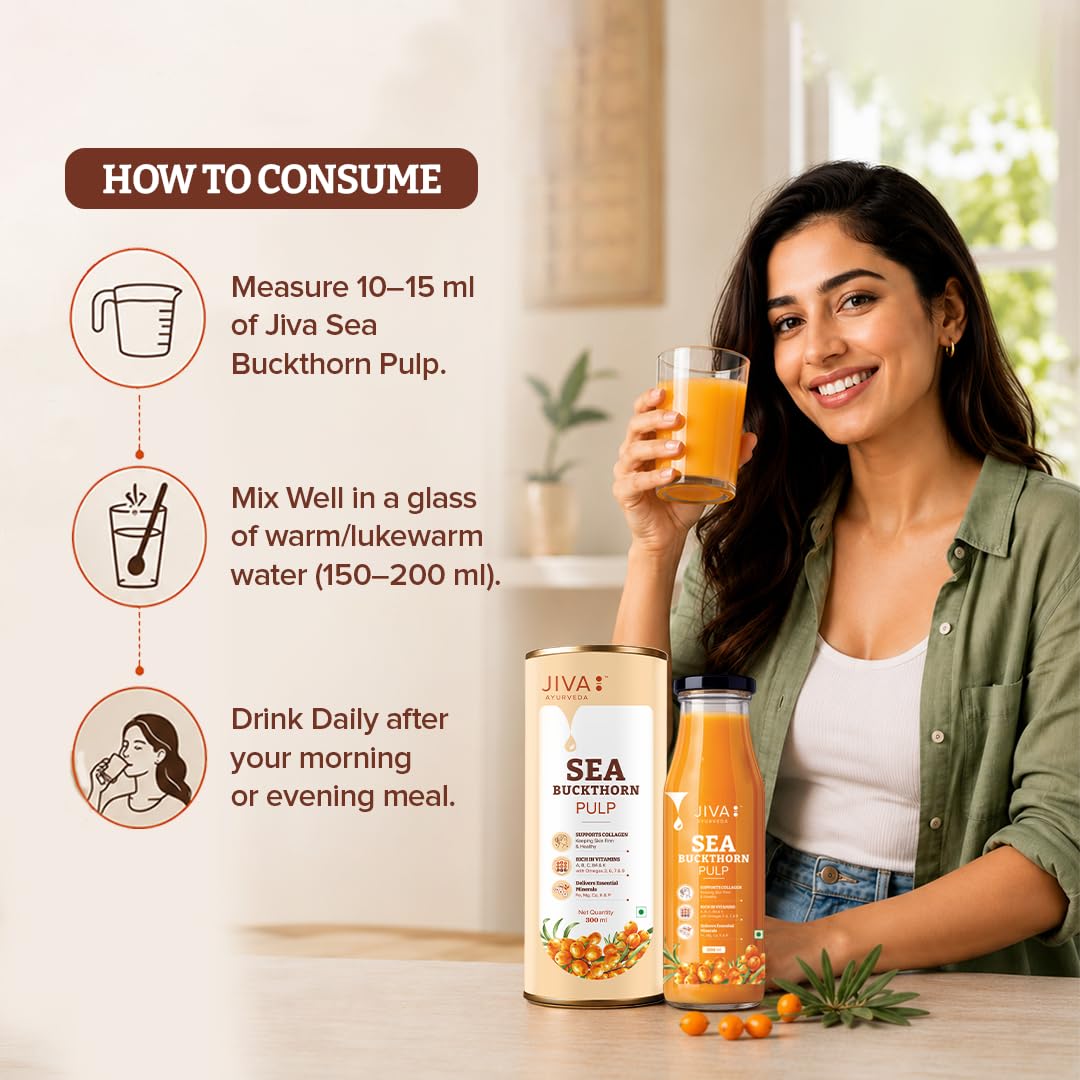 Jiva Ayurveda Sea Buckthorn Pulp (300 ml) | Rich in Omega 3, 6, 7 & 9, Vitamin C & Antioxidants | Supports Collagen, Skin Health, Immunity & Digestion | Pure Himalayan Superfruit Concentrate — Amazon image 5