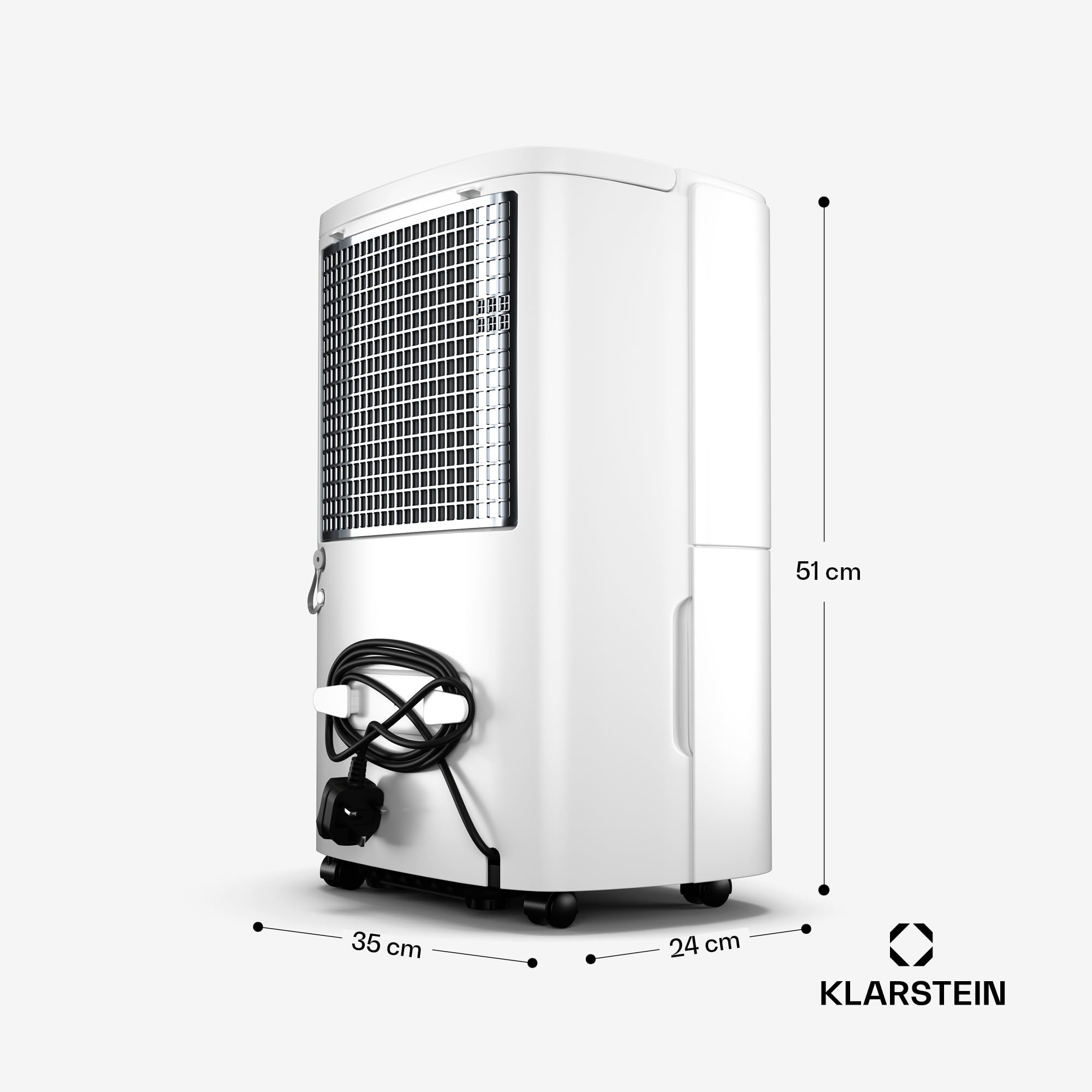 Osuszacz powietrza Klarstein DryFy 20L - 400 W, 20 l/dzień, zbiornik 5 l, poziom hałasu 46 dB, automatyczne osuszanie, tryb suszenia prania, timer, do domu, sypialni, biały