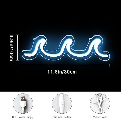 Miniatura 7 de Letreros de neón ondulados, luces nocturnas LED azul claro con interruptor regulable para decoración de pared de niños, alimentado por USB, para