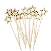 Jiooil Bear Gold Star Bamboo Cocktail Picks, 5.5 Inch Long Decorative Toothpicks Skewers for Appetizers, Fruits and Drink Garnish, Holiday Birthday Party Decorations 50 PCS
