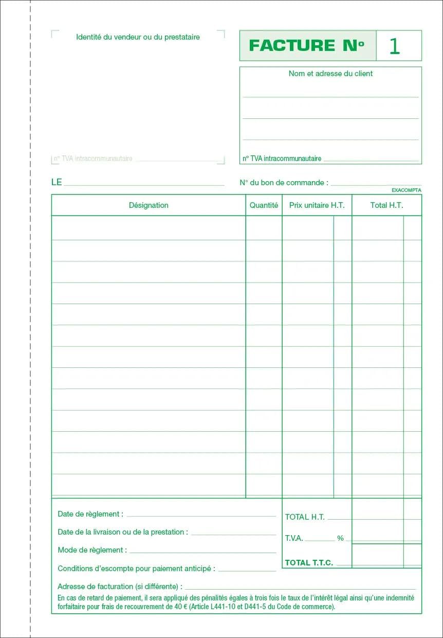Exacompta - Réf- 3278E - Paquet de 10 manifolds FACTURES - avec mention TVA - 50 feuillets numérotés et autocopiants - duplicatas (1 original plus 1 copie) - format 210 x 148 mm - fabriqué en France