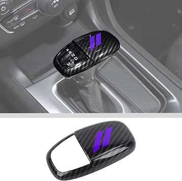 JWWY Gear Shift Shifter Knobs Cover Trim for 2015-2026+ Dodge Challenger Charger 2018-2026 Durango Interior Accessories Purple Carbon Fiber