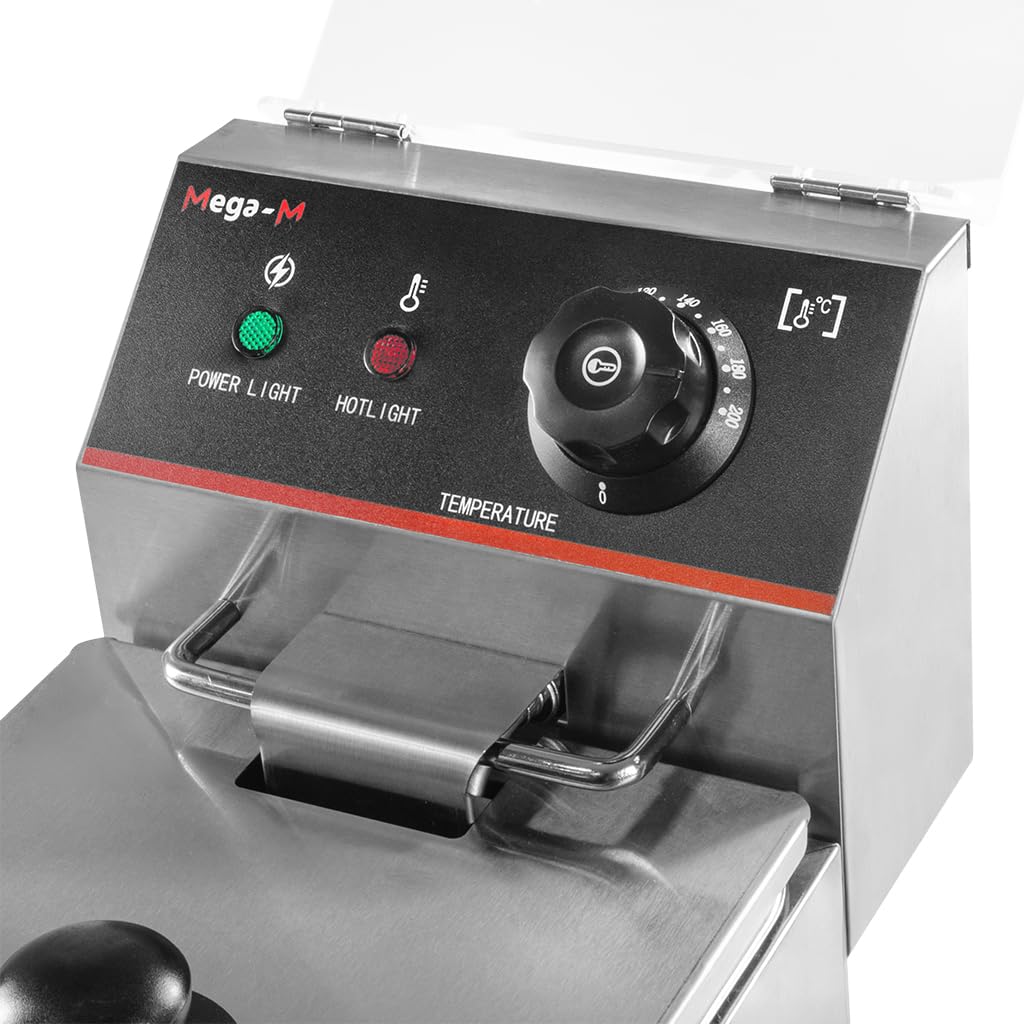 Mega-M Friggitrice elettrica a camera singola da 4 l, 2 kW, regolabile con coperchio, 22 x 40 x 30 cm, acciaio inox 230 V
