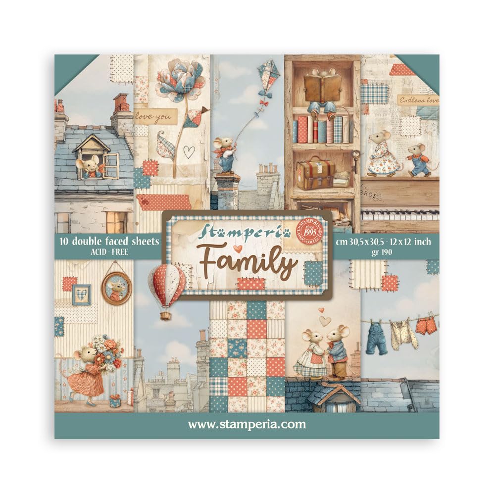 Stamperia - Scrapbook Paper Pad for Scrapbooks, Albums, Cards, Bullet Journals and More, Acid Free, Double-Sided, Perfect for Hobbies, Crafts, and Gifting (Family) (30.5 x 30.5cm)