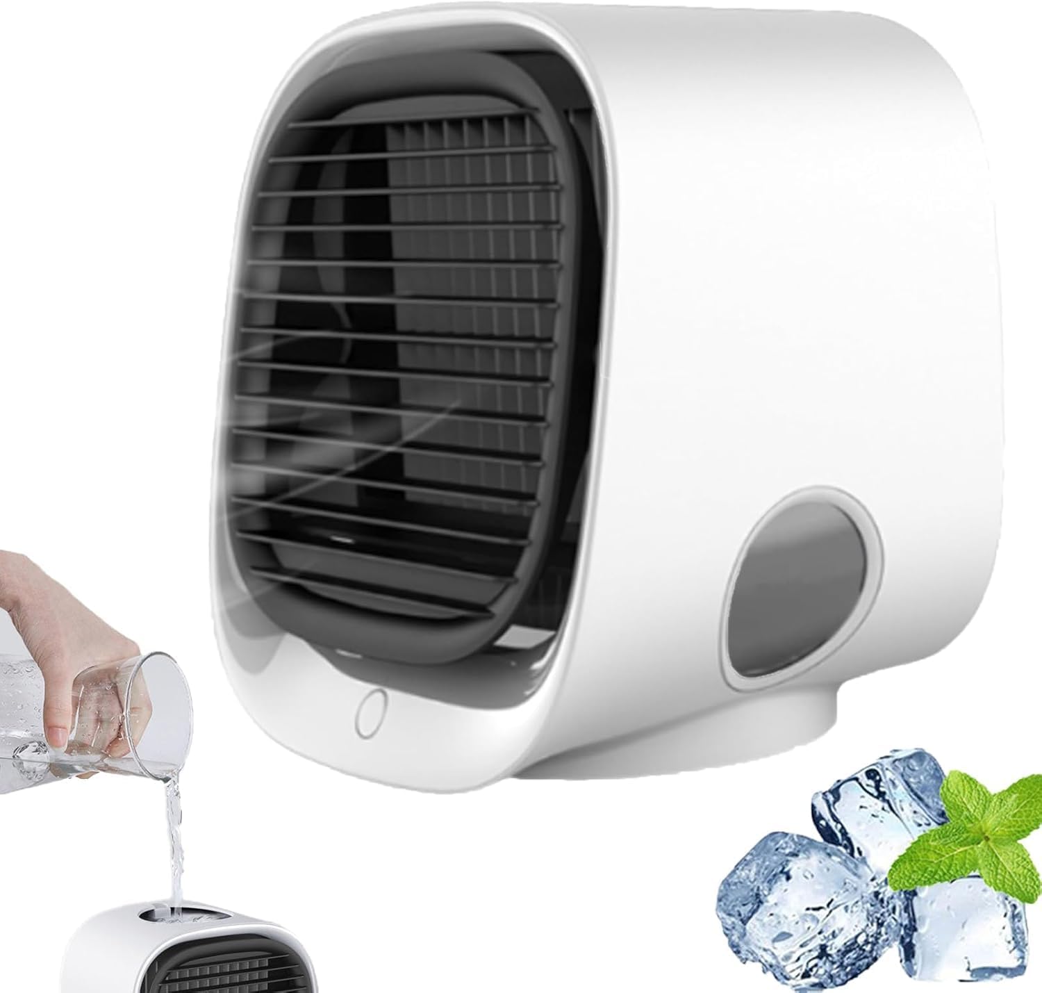 Portable Air Conditioner, 3-Speed Mini Air Conditioner Water Cooling Fan, Air Cooler with 300ml Misting Tank LED Light, Quiet LED Desktop Cooler Aircon Fan for Indoor Outdoor Summer Use (White A)