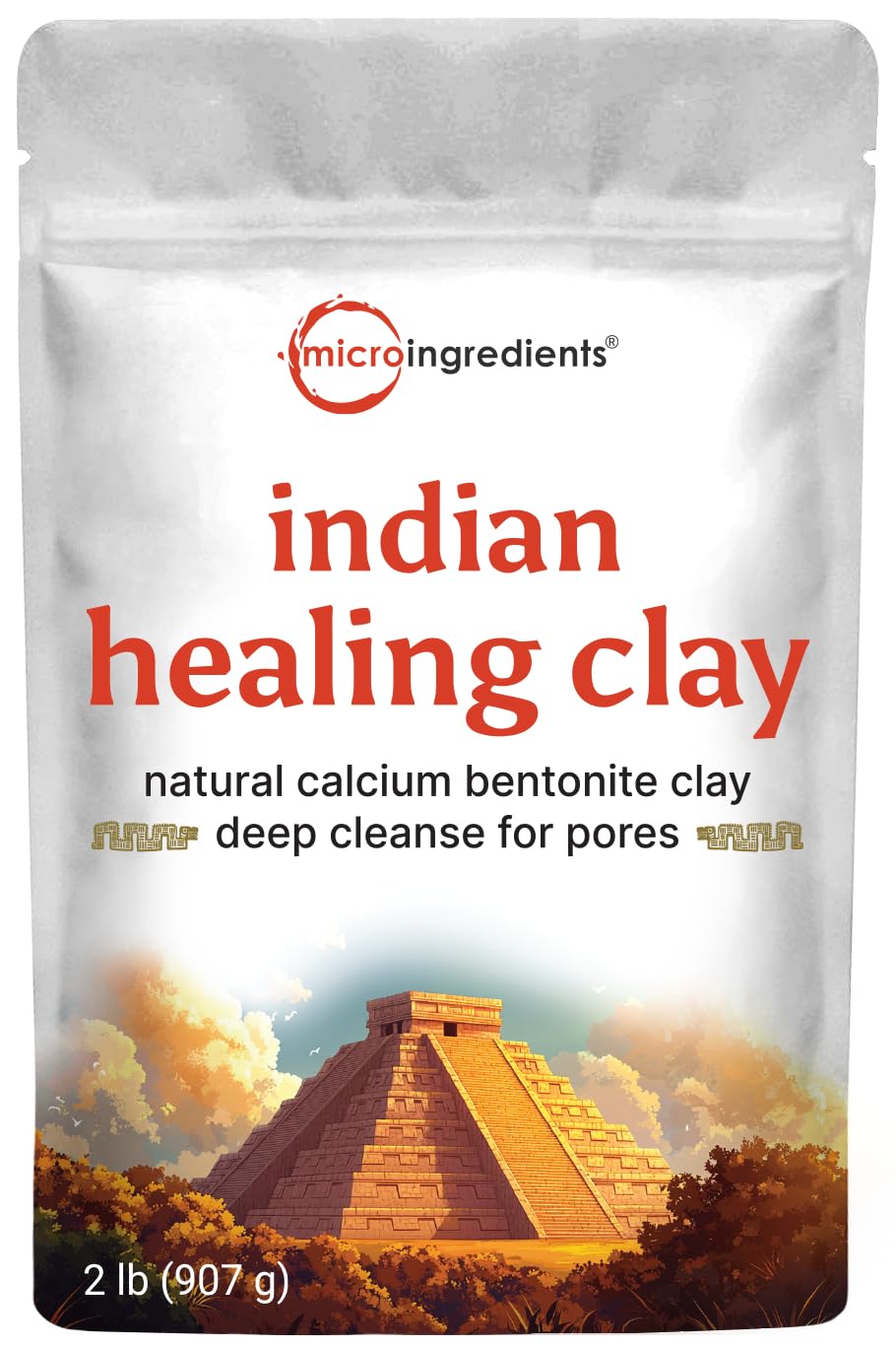 Indian Healing Clay, 2lbs Powder | Pure Calcium Bentonite Clay | Natural Mineral-Rich Deep Cleanse for Pores | Great for Skin Care + Body & Face Mask | Gentle Absorption