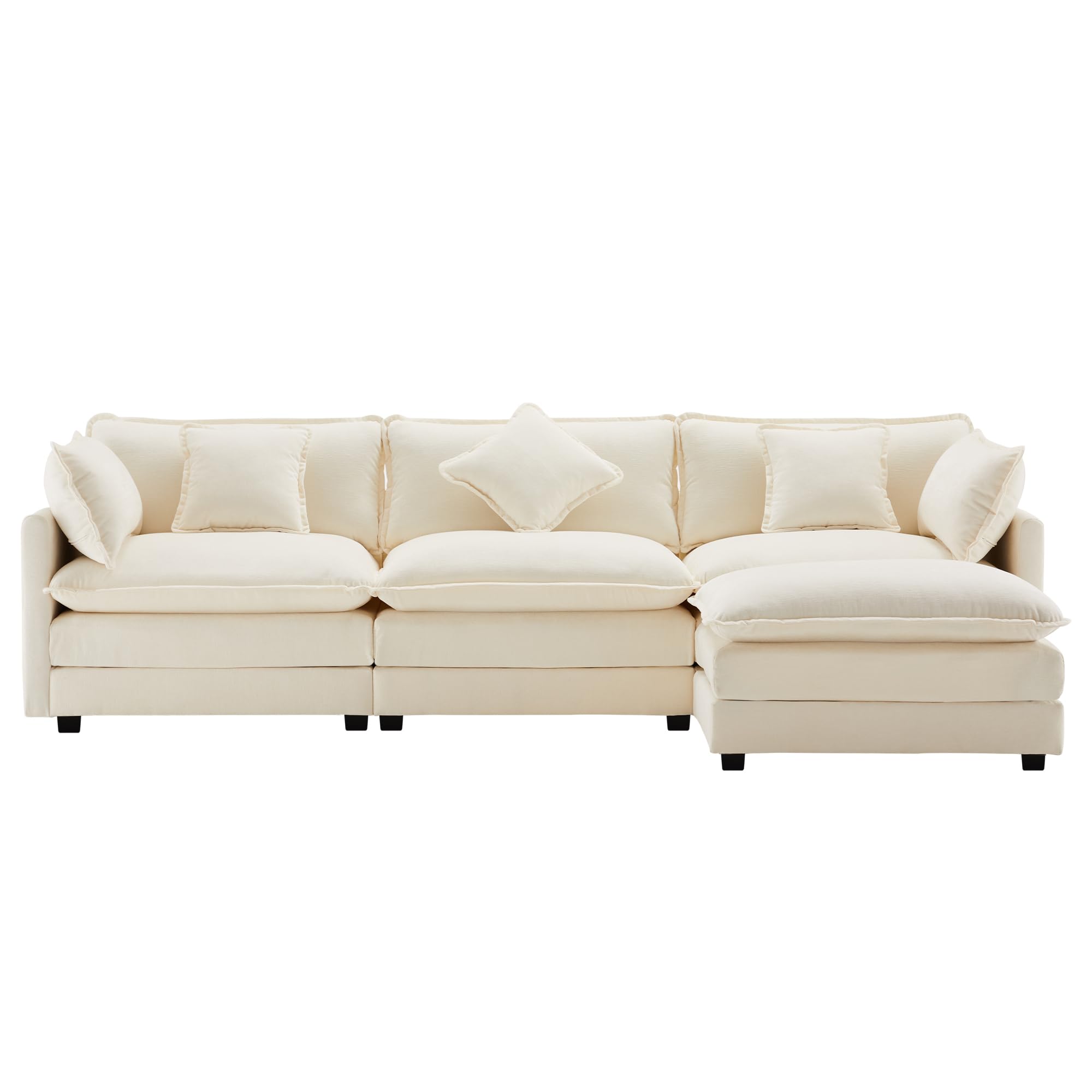 Kebnor Diseño moderno, muebles tapizados, tela de chenilla, sofá de tres plazas, sofá tapizado, sofá esquinero con reposapiés, sofá esquinero en forma de L, adecuado para salón y dormitorio (beige)