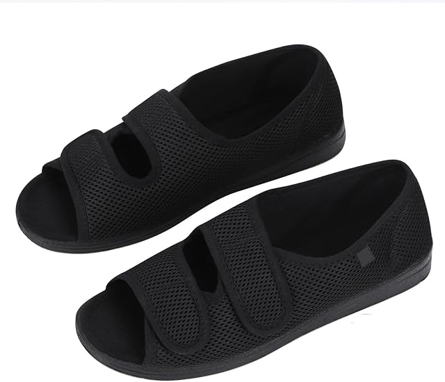 Qchomee Womens Swollen Feet Slippers for Feet Edema Diabetic Shoes Comfort Elderly Shoes Surgical Footwear Adjustable Orthopaedic Shoes Anti Slip Open Toe Sandals Breathable Diabetic Feet Slipper