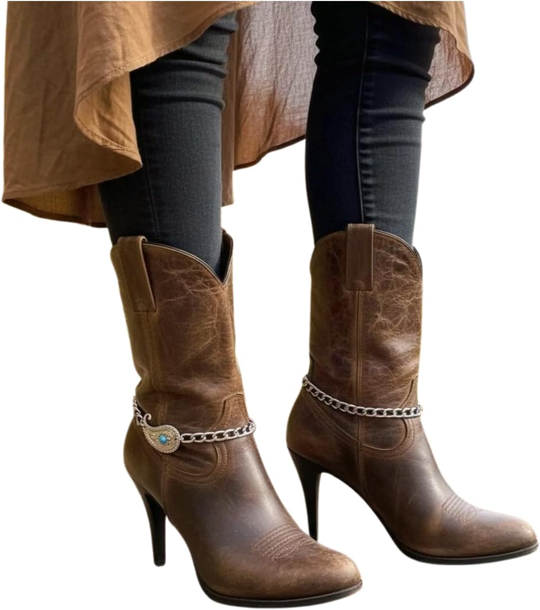 TrendyFashionJewelry Women's Silver Boot Chain Anklets With Paisley Charm And Turquoise Accent, Adjustable 11-15 In, Pair BC250