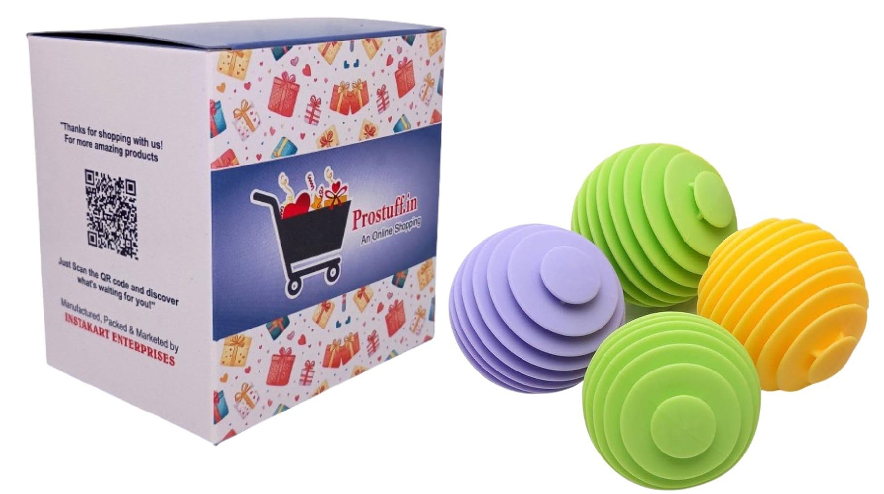 Prostuff.in Silicone Laundry Balls For Washing Machine|Reusable,Tangle-Free,Clothes Softener,Fur,Durt And Lint Remover For Washing Machine|For Front Load Top Load&Semi-Automatic Dryer,Multicolor,4 Pcs