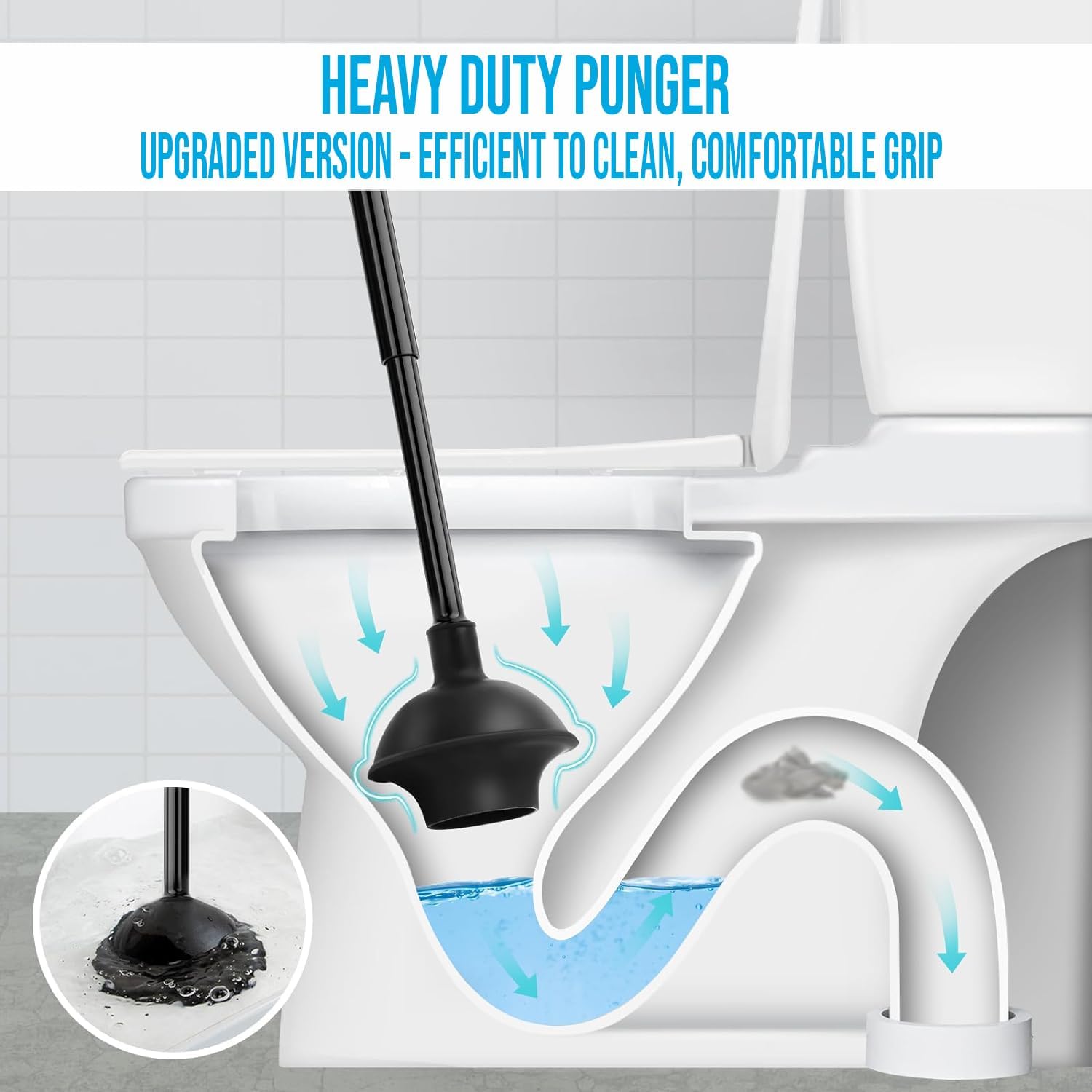Black Toilet Brush and Plunger Set with Ventilated Holder