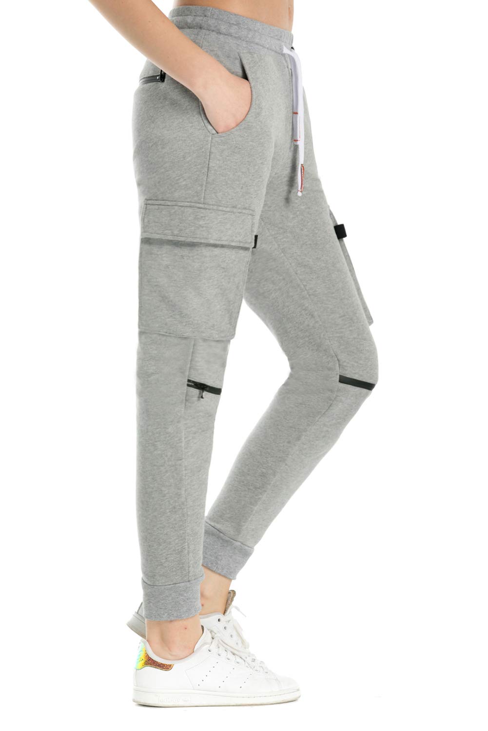 Extreme Pop Damen Jogginghose aus Reiner Baumwolle Slim Fit Jogger French Terry Knit Cargo Pants Farben Schwarz Grau Blau XS-XXL