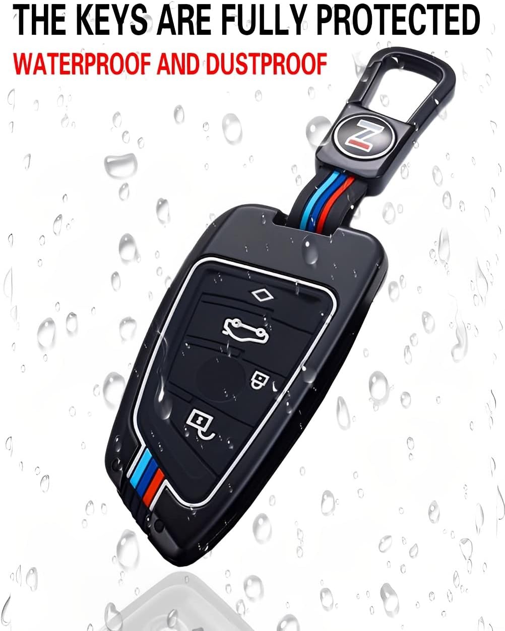 for BMW Key Fob Cover Case Metal Shell Car Smart Keys Protector Keychain Compatible 2 5 6 7 Series X1 X2 X3 X5 (BMB-Black)