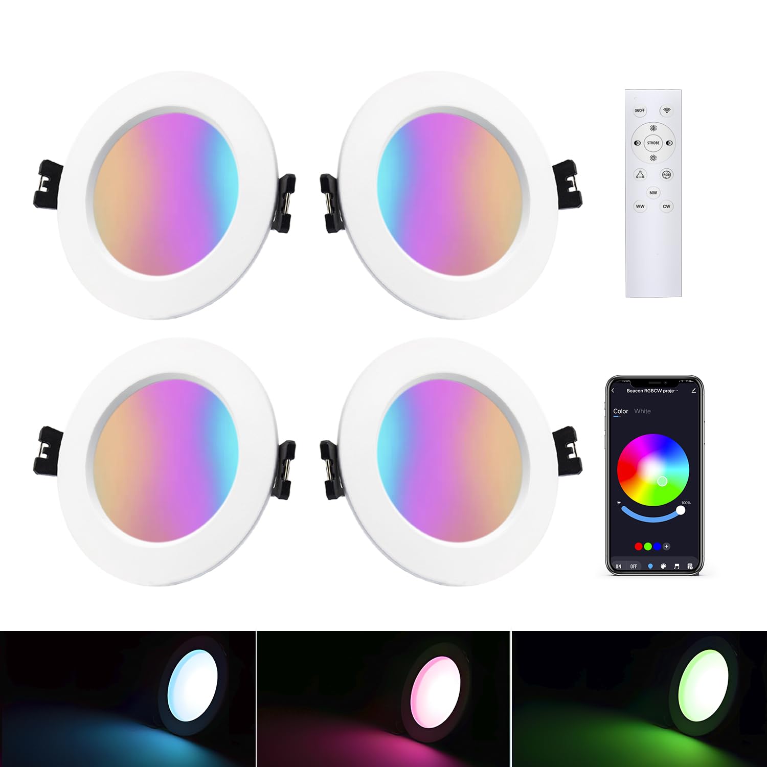 Arotelicht Bluetooth 5W LED Inbouwspots RGB - Dimbaar Met App En Afstandsbediening 4 Stuks