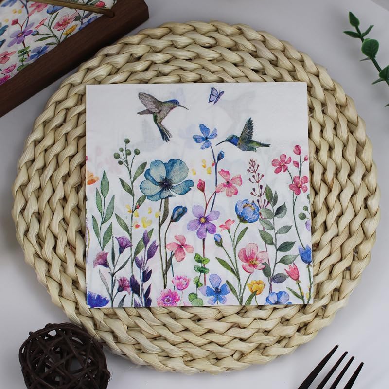 Tovaglioli di Carta Farfalla Colibri Tovaglioli per Decoupage Decorati Tovaglioli Bar Compleann Carta Lgienica Tovagliolo Decorazione Da Tavola Usa e getta Per Matrimoni Feste 30 Packs(33x33cm)