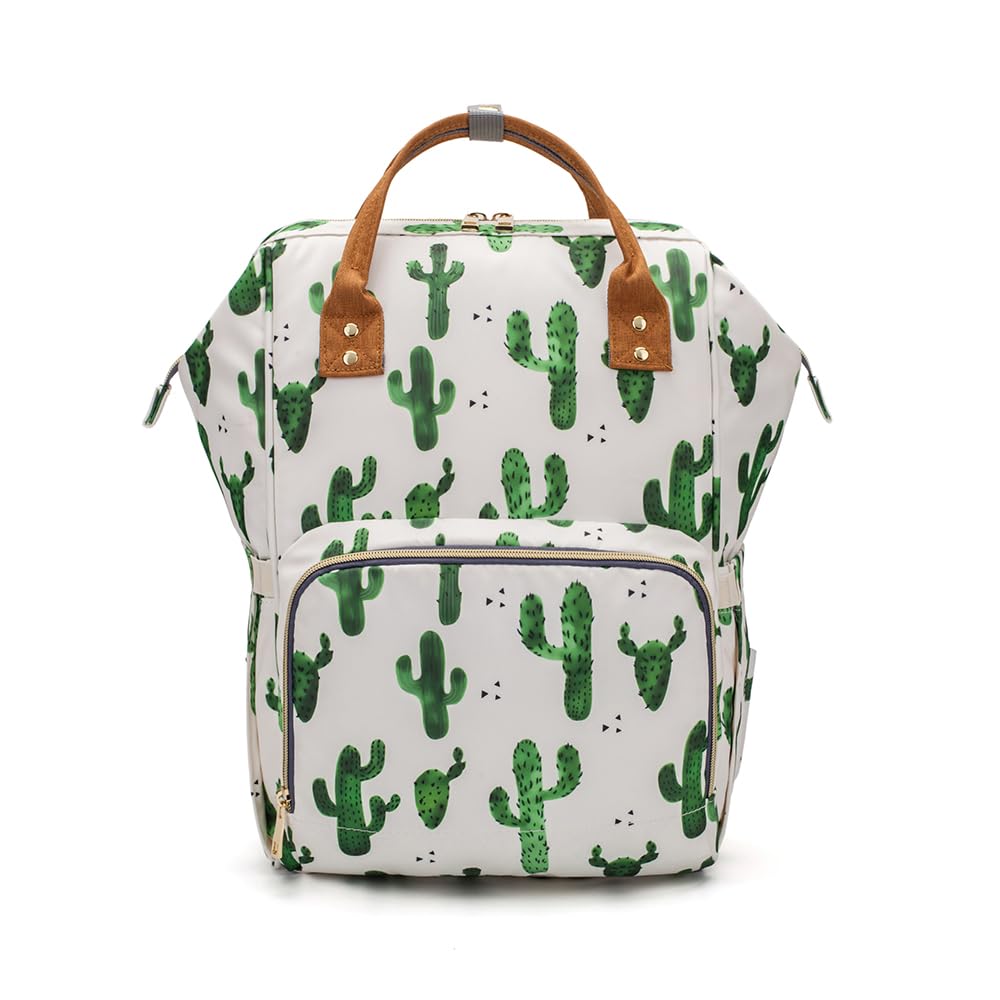 Atsabdas Cactus Print Diaper Bag Backpack for Mom Dad, Maternity Changing Bag Diaper Backpack with Stroller Straps (Cactus)