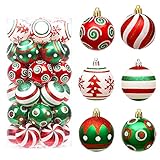 30 Stück,Weihnachtskugeln Christbaumkugeln Kunststoff Christbaumschmuck Weihnachtskugeln Kunststoff Weihnachtsdeko für Weihnachtsbaumschmuck,Christbaumschmuck 6CM(Rot, Grün und Weiß)