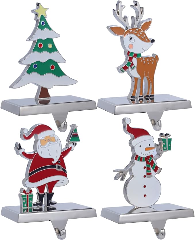 Kosmeey Christmas Stocking Holder Set of 4 Metal Christmas Stocking Hangers for