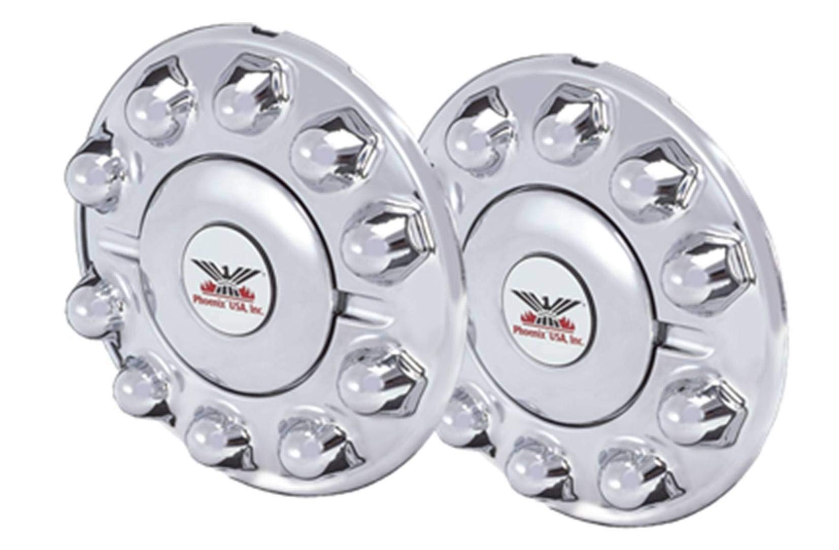 Front Hub Cover Kit, Phoenix USA QH1002F-x2, FRONT SET, Fits Aluminum Wheels on '05 to '16 FORD F450 F550 with 19.5 10 Lug, WHEEL HUB COVER, HUB CAP