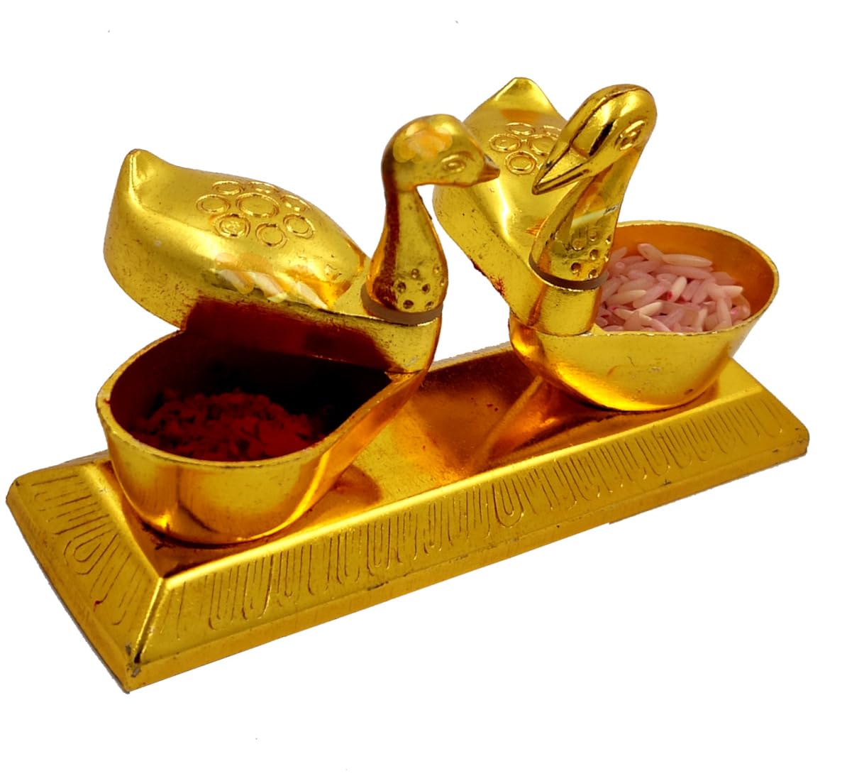 Purpledip Metal Box Divine Ducks: Decorative Container For Temple Puja Kumkum (Sindoor) Chawal Or For Small Jewelry (12609A)