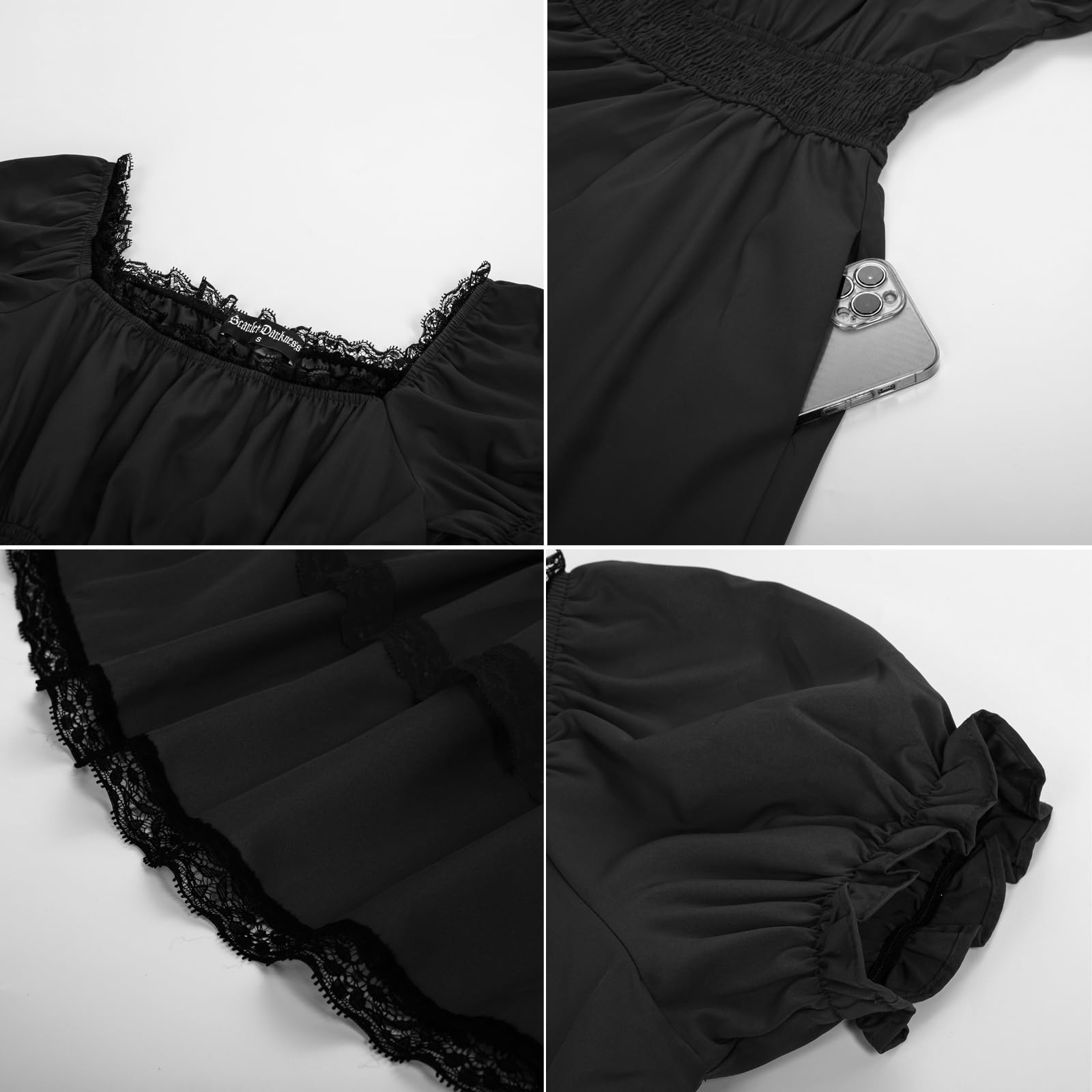 Scarlet Darkness Gothic Victorian Dresses Renaissance Costume Women Midi Dress: Medium Black